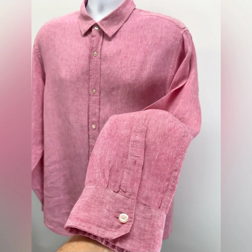 BANANA REPUBLIC Men's pink 100% Linen Slim Fit Button Down Shirt size XL - Picture 3 of 13